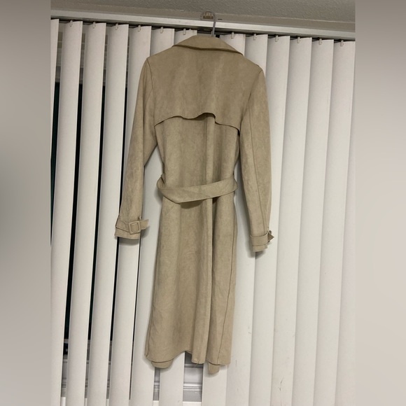 C- Beige Faux Suede Trench Coat - Picture 6 of 7